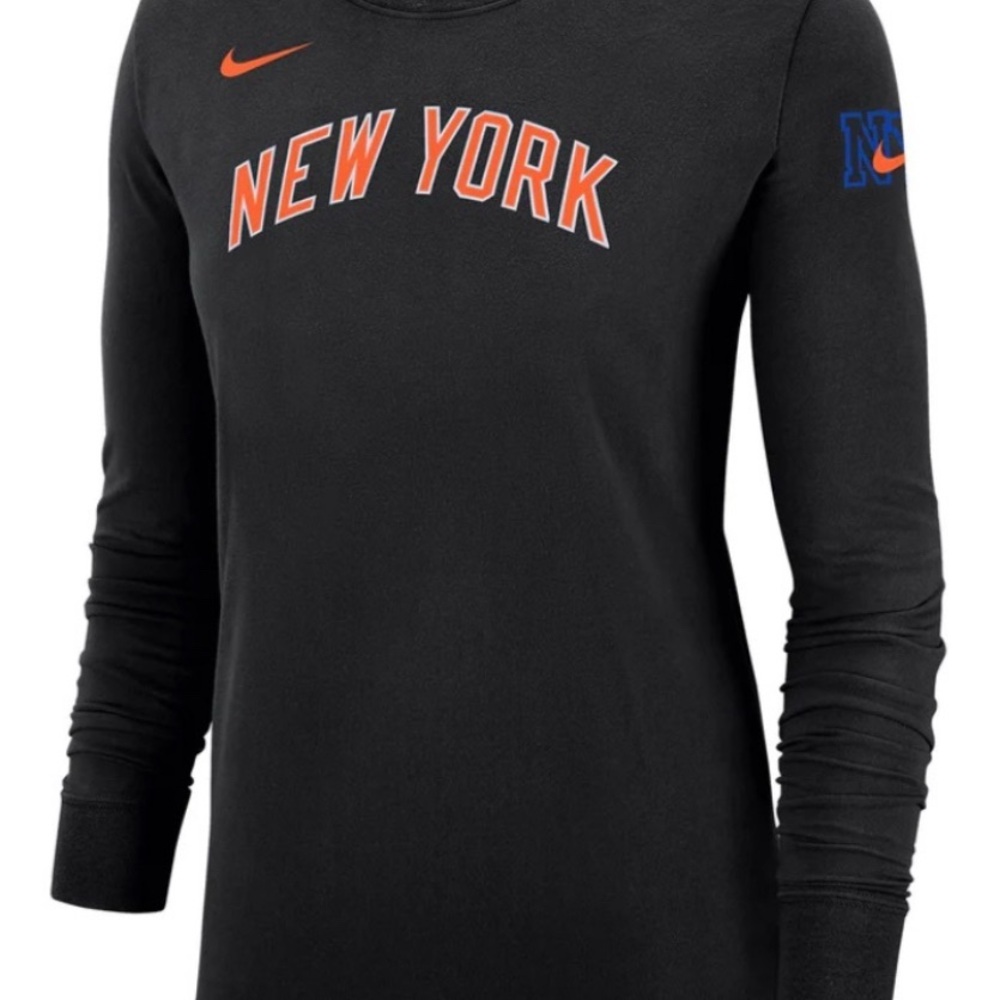 Nike Women's Black Long Sleeve Tee with Orange Print